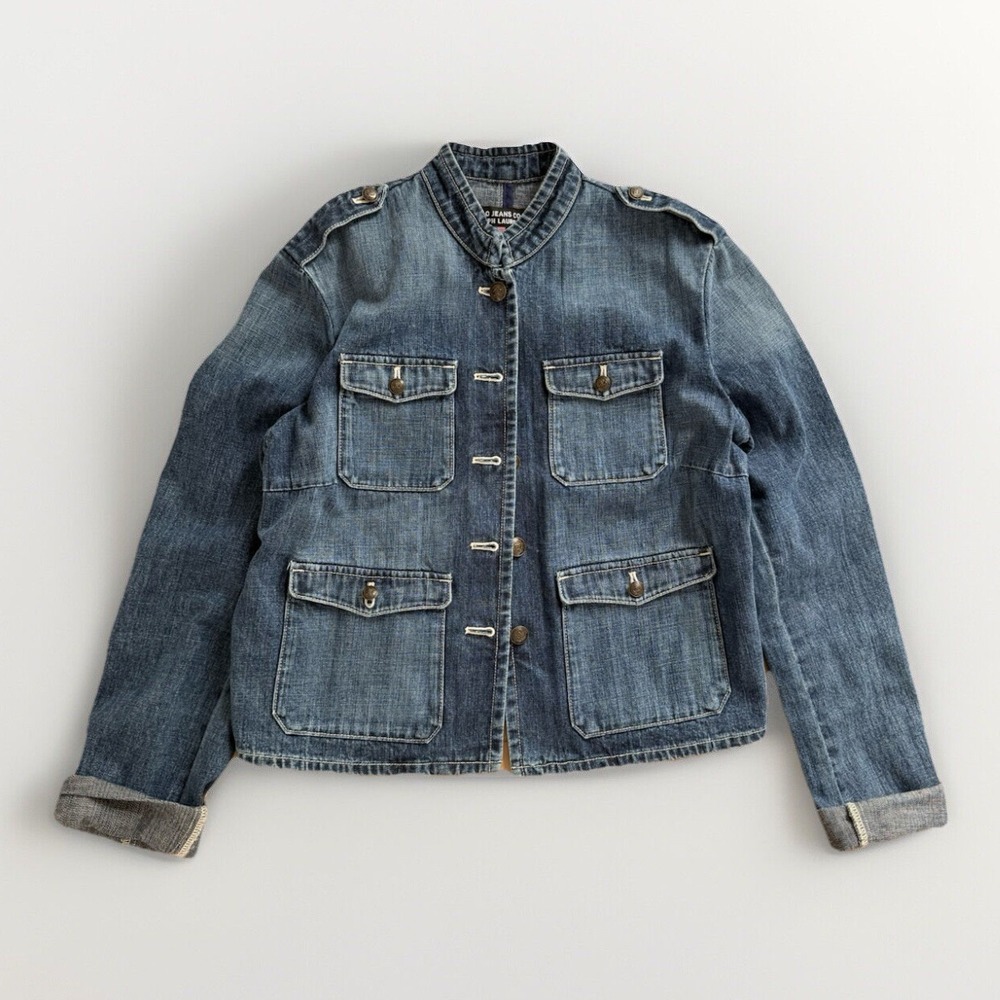 VTG Polo Jeans Co Ralph Lauren Denim military Band style Jean Jacket Womens M